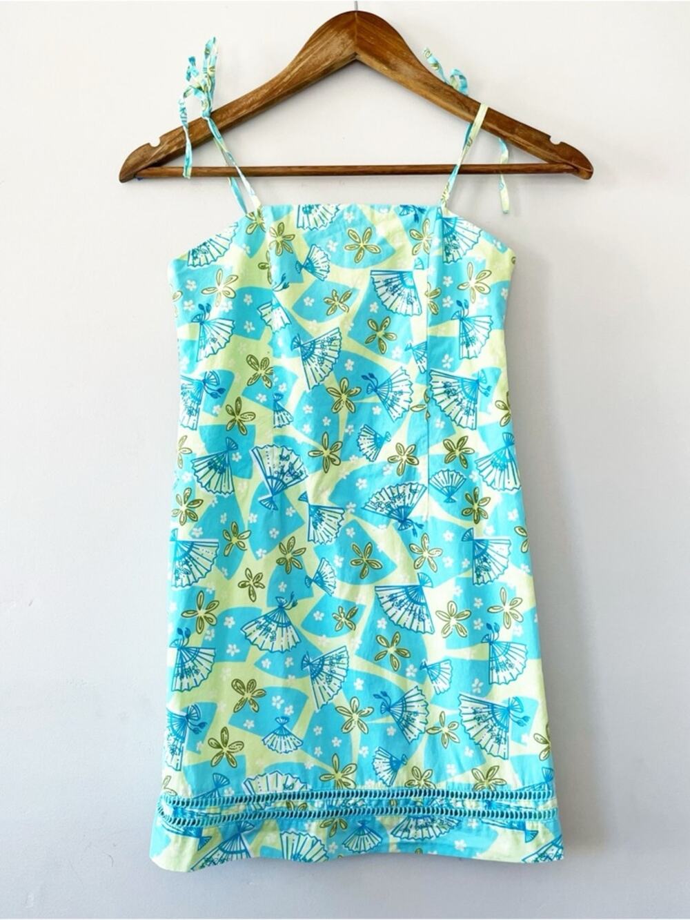 Lilly Pulitzer Aqua & Lime Floral Fan Print Sundress Girls Size 10 LIKE NEW